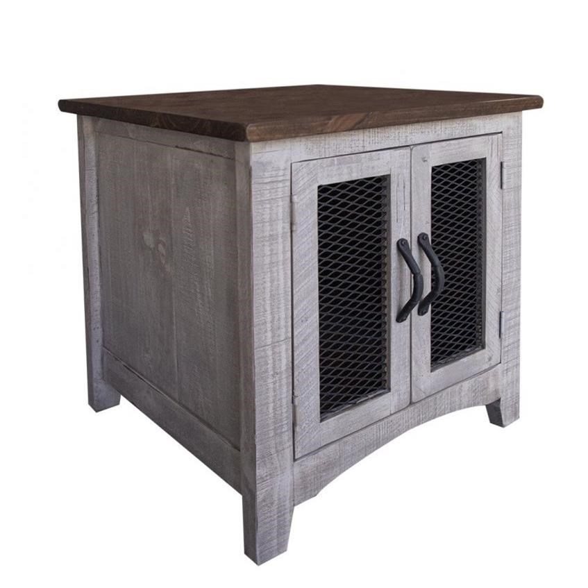 International Furniture Direct Pueblo Rustic End Table with 2 Doors